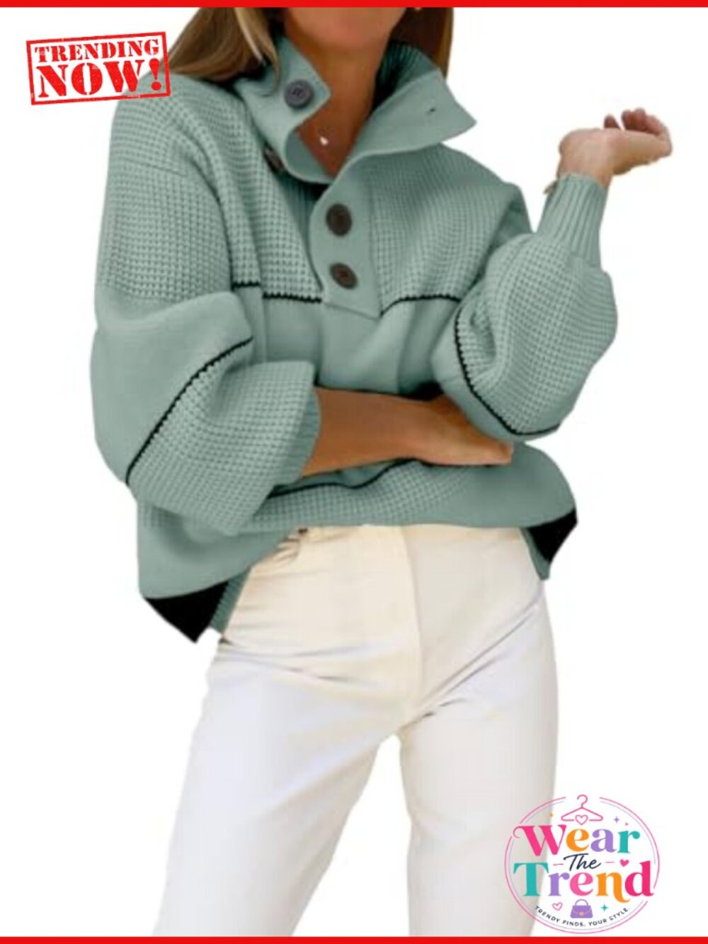 Waffle Knit Polo Collared Pullover Sweater Womens Long Sleeve Slouchy